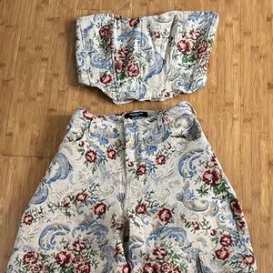 American Bazi Floral Tapestry Corset & Wide Leg Pants Set Size S